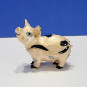 Vintage Spotted Pig Enamel Trinket Hinge Box